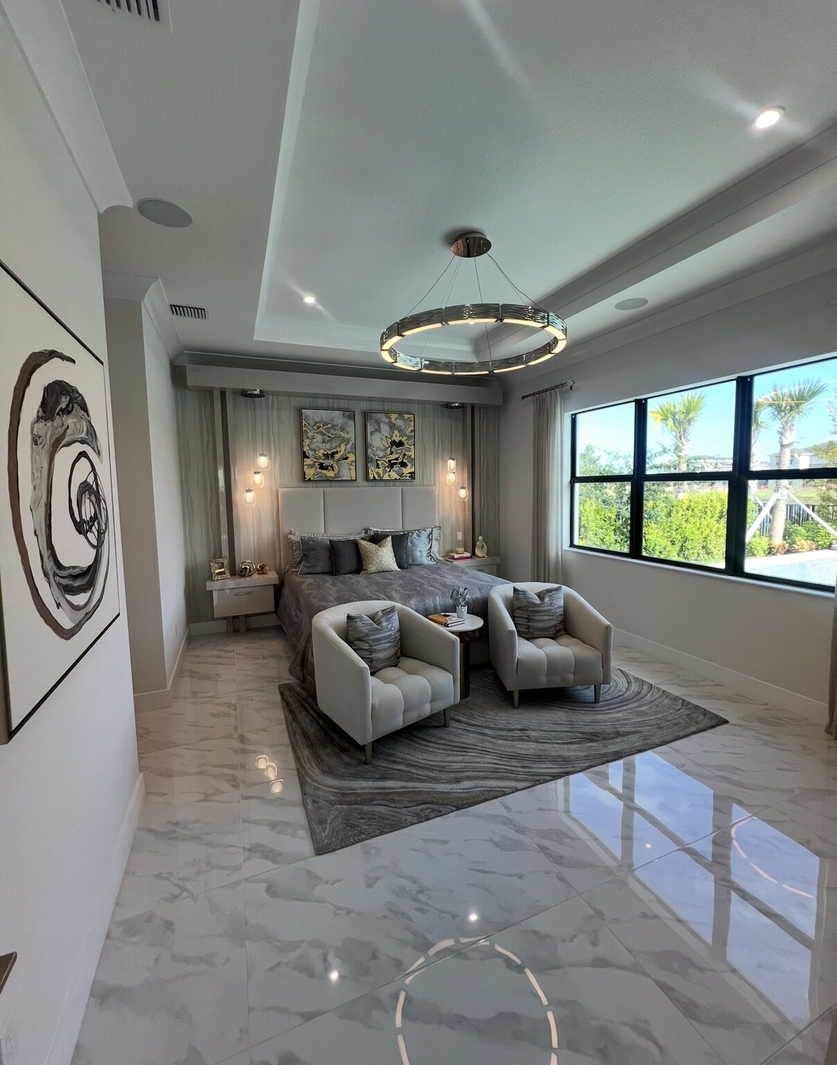 Bedroom lounge with marble flooring