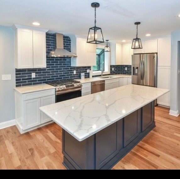 Custom kitchen with marble island
